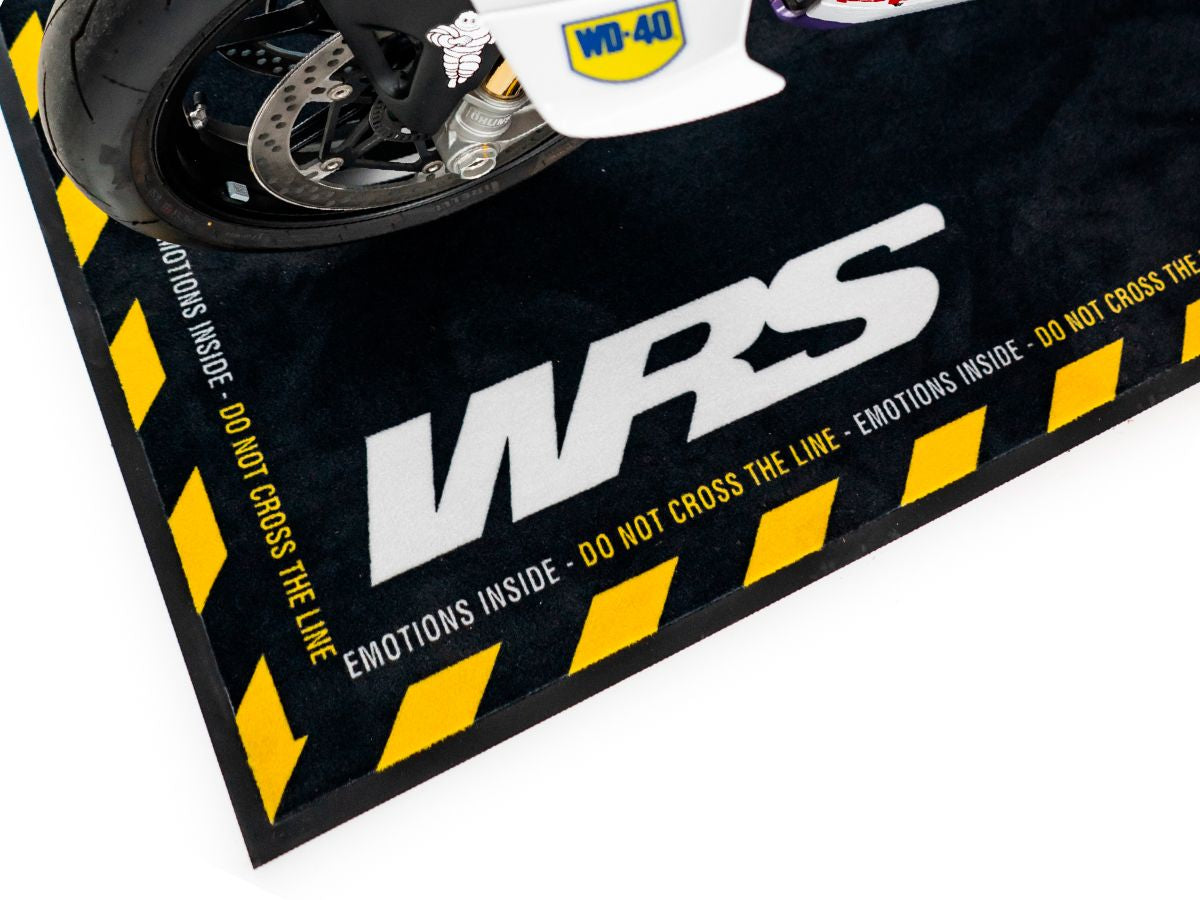 Original WRS Rectangular Motorcycle Carpet With "Caution Strong Emotions" Words