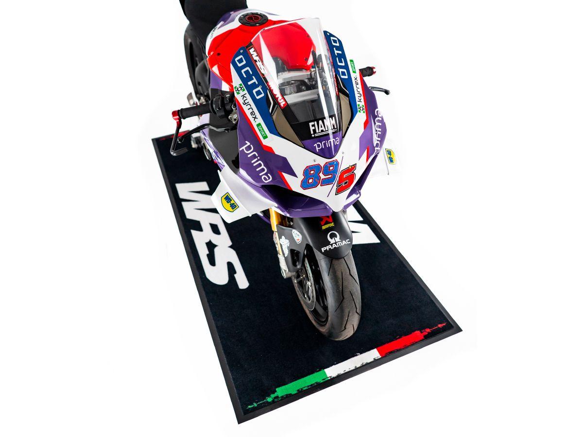 ORIGINAL WRS RECTANGULAR MOTORCYCLE CARPET WITH LOGO AND ITALIAN FLAG