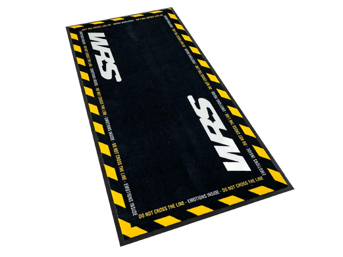 ORIGINAL WRS RECTANGULAR MOTORCYCLE CARPET WITH LOGO AND YELLOW LINE