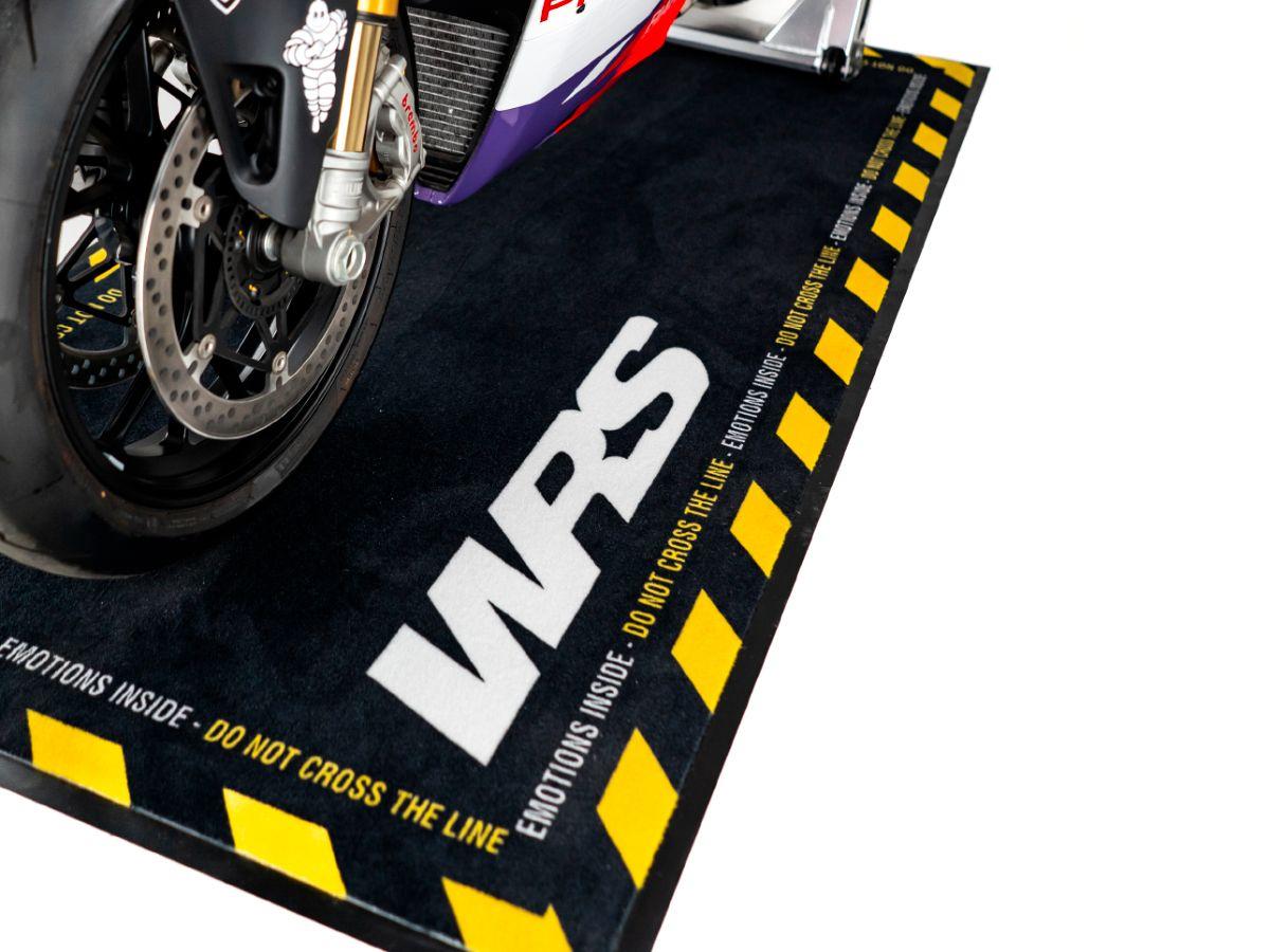 ORIGINAL WRS RECTANGULAR MOTORCYCLE CARPET WITH LOGO AND YELLOW LINE