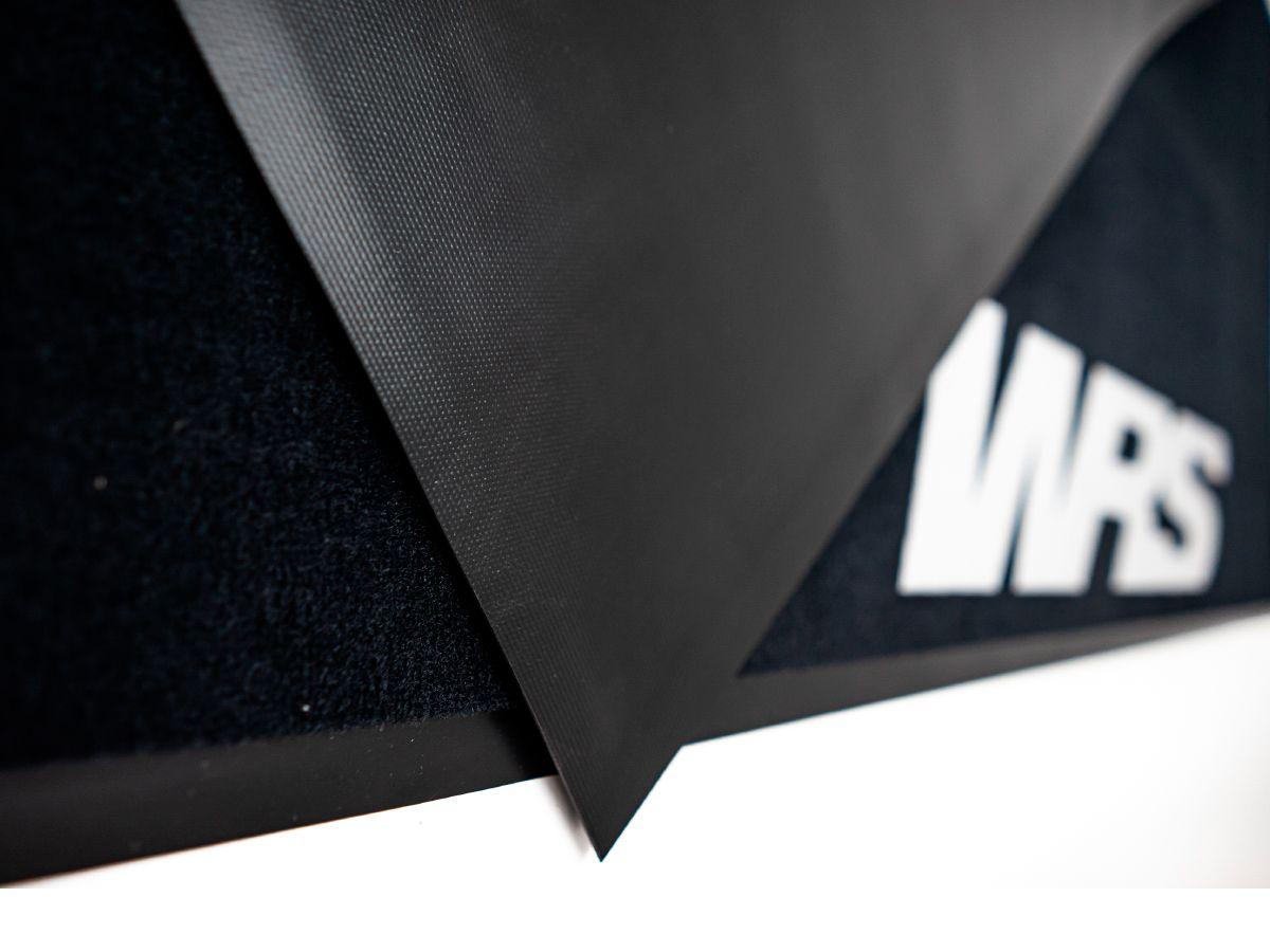 ORIGINAL WRS RECTANGULAR MOTORCYCLE CARPET WITH LOGO AND YELLOW LINE