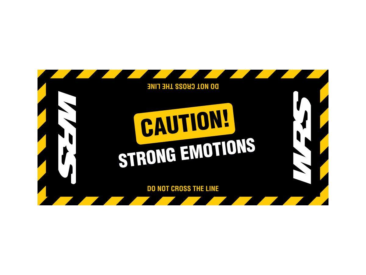 ORIGINAL WRS RECTANGULAR MOTORCYCLE CARPET WITH &quot;CAUTION STRONG EMOTIONS&quot; WORDS